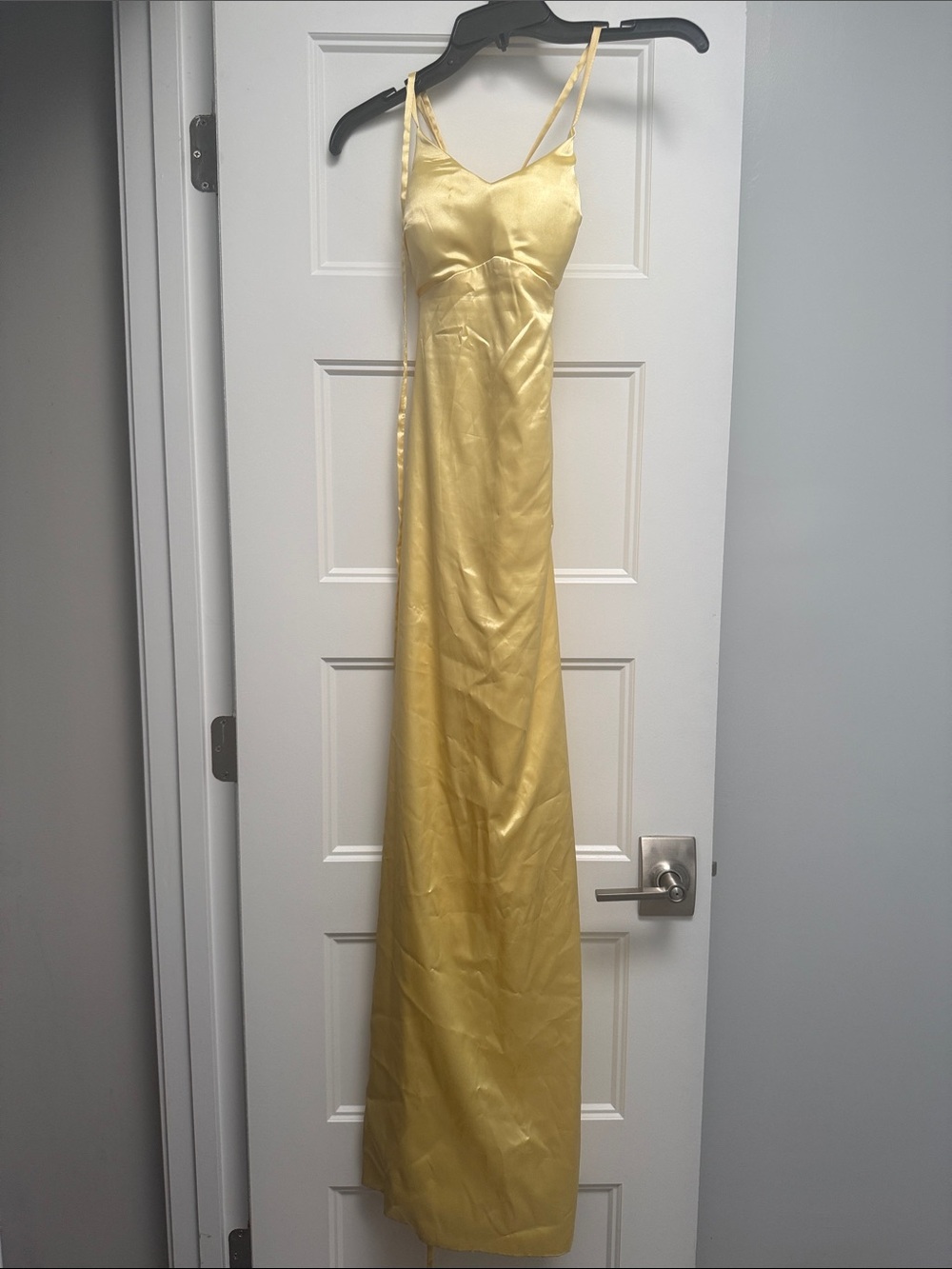 Elegant Yellow Satin Slip Gown with Spaghetti Straps